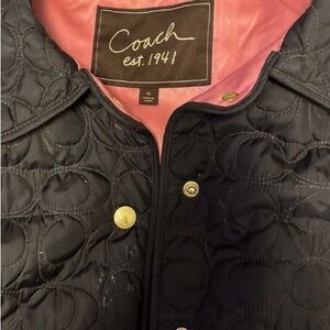 Coach Women's Black Quilted Puffer Jacket with Pink Lining